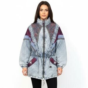 VTG 1980's Oversized Rock Creek Denim Jean Jacket Floral Theme Women's Small